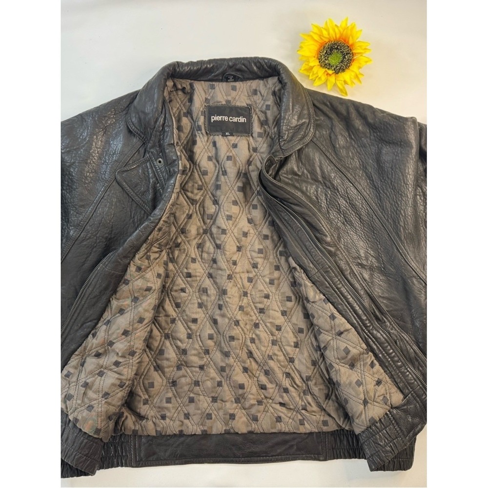 Pierre Cardin Leather Bomber Jacket XL Mens Black Excellent Vintage Quilted - Picture 2 of 16